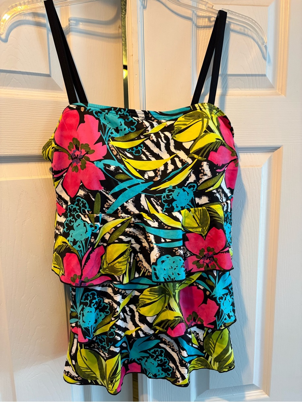 Floral Ruffle Tankini Swim top in Pink, Turquoise & Lime